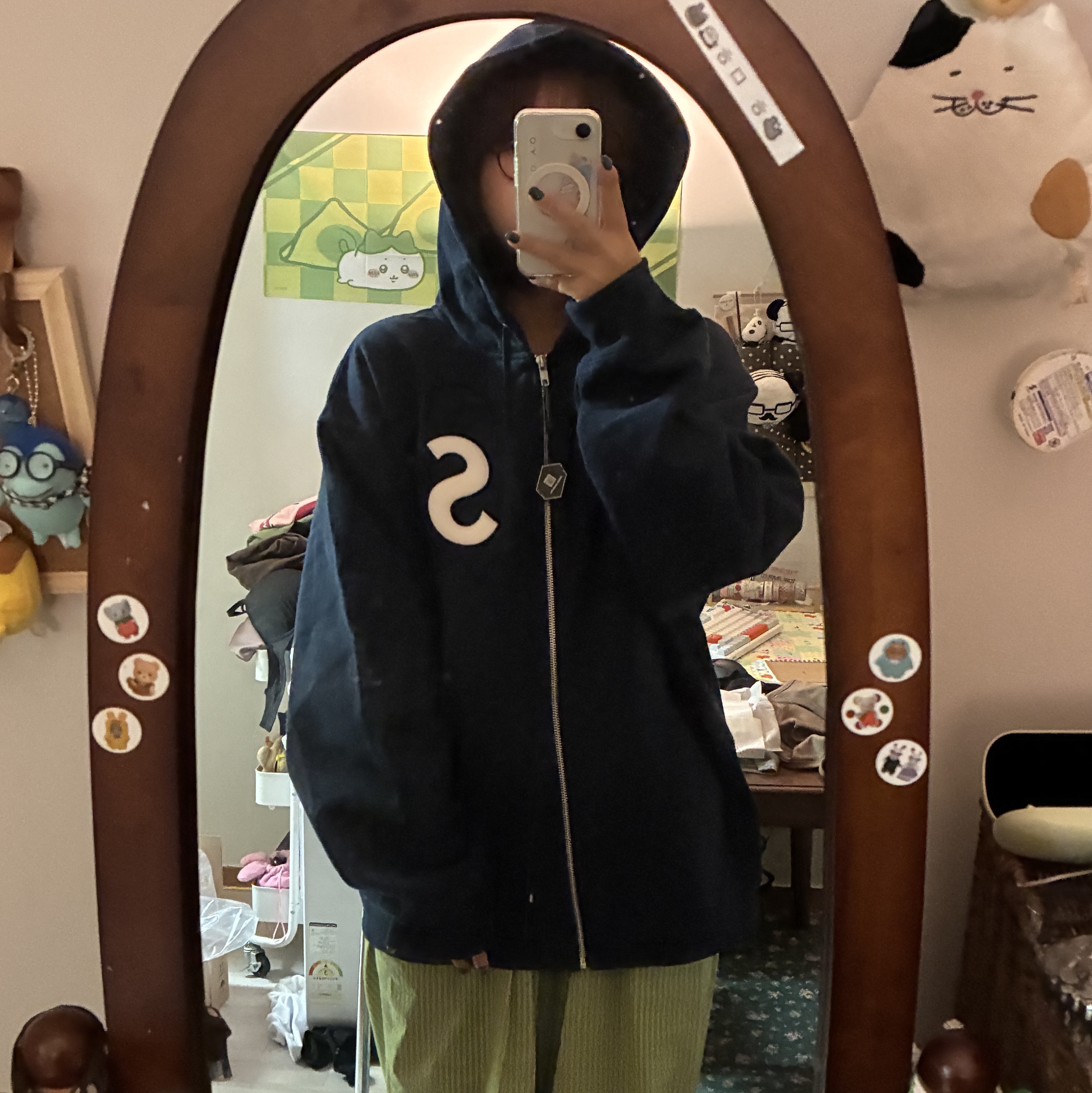 Supreme S Logo Zip Up Hooded Sweatshirt Navy - 24FW 착용 스타일 - 4