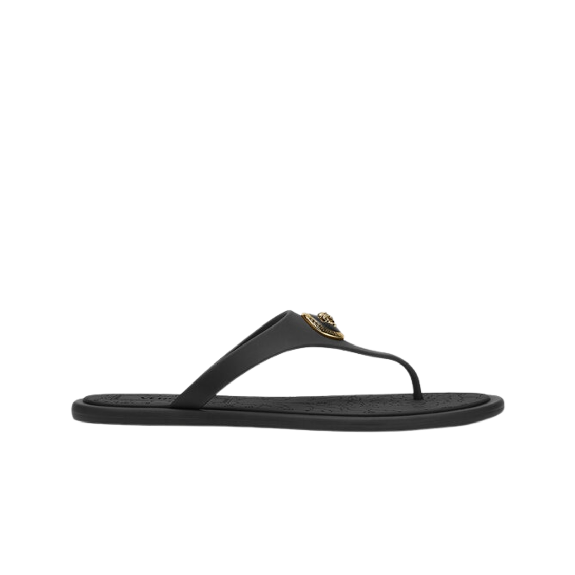 1016248-1A10983-1B00V (W) Versace Alia Rubber Flat Sandals Black Gold