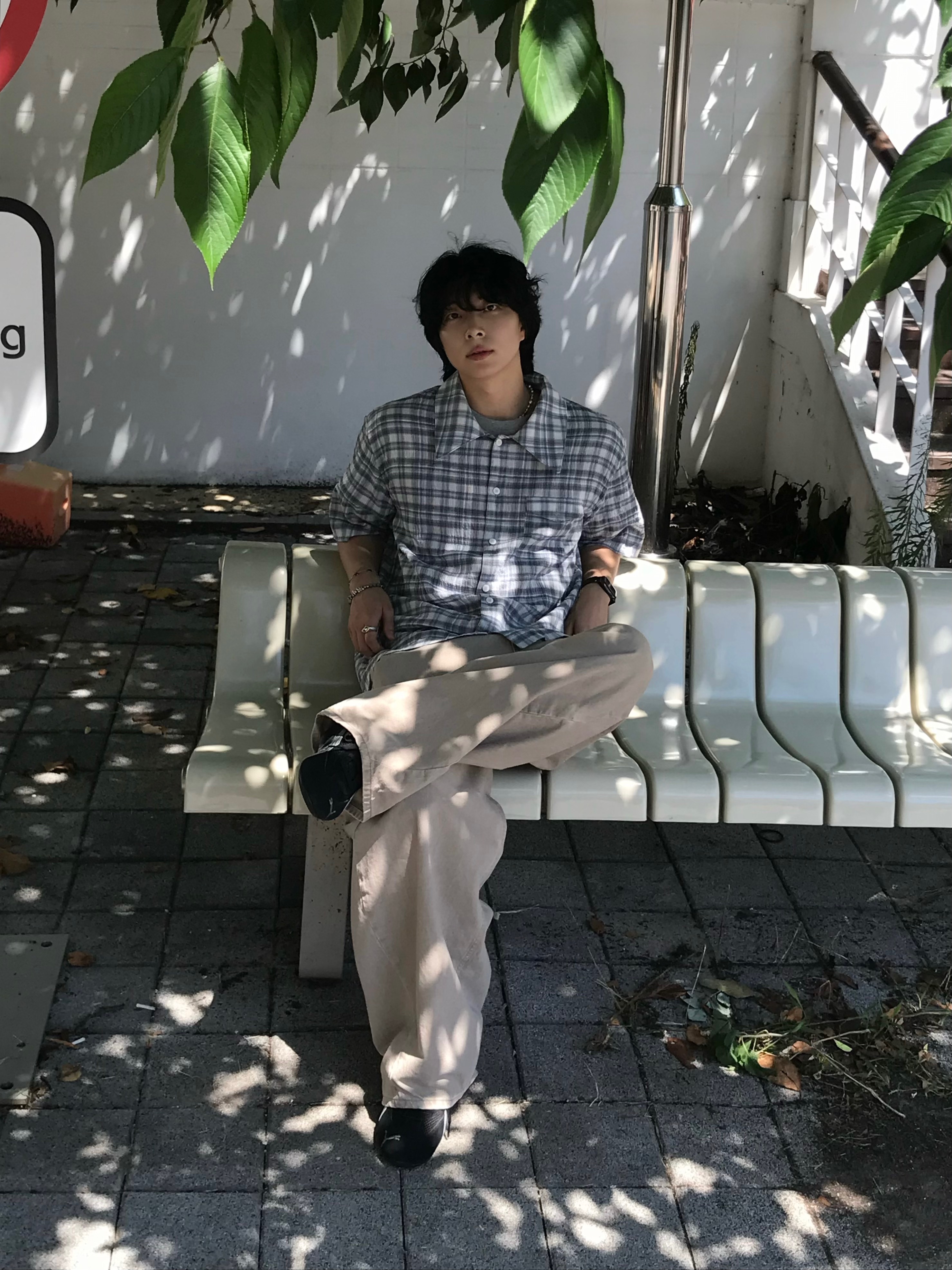 noun Wide Curved Denim Pants Sand Beige 착용 스타일 - 1