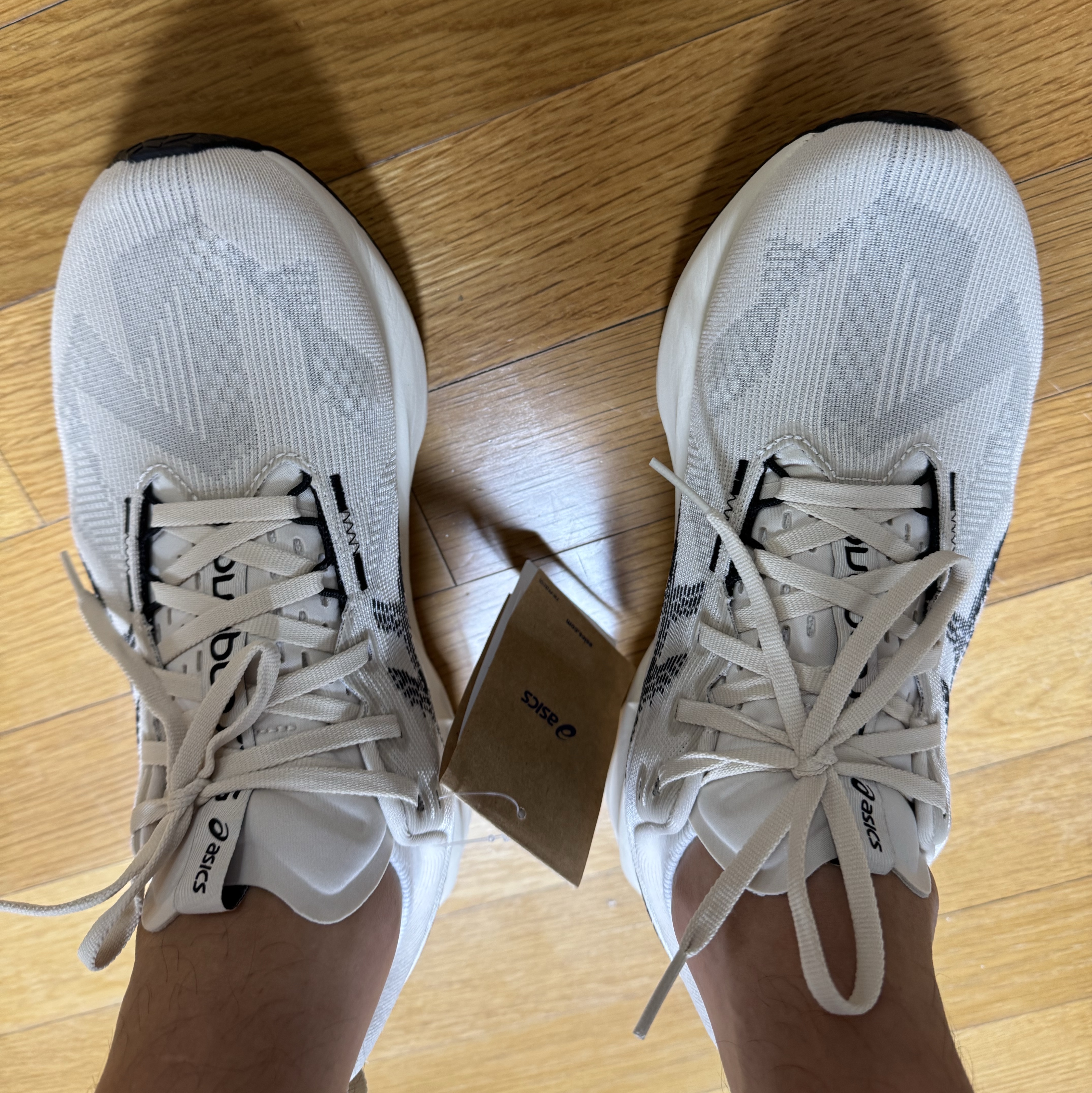 Asics Novablast 5 Oatmeal Black - D Standard 착용 스타일