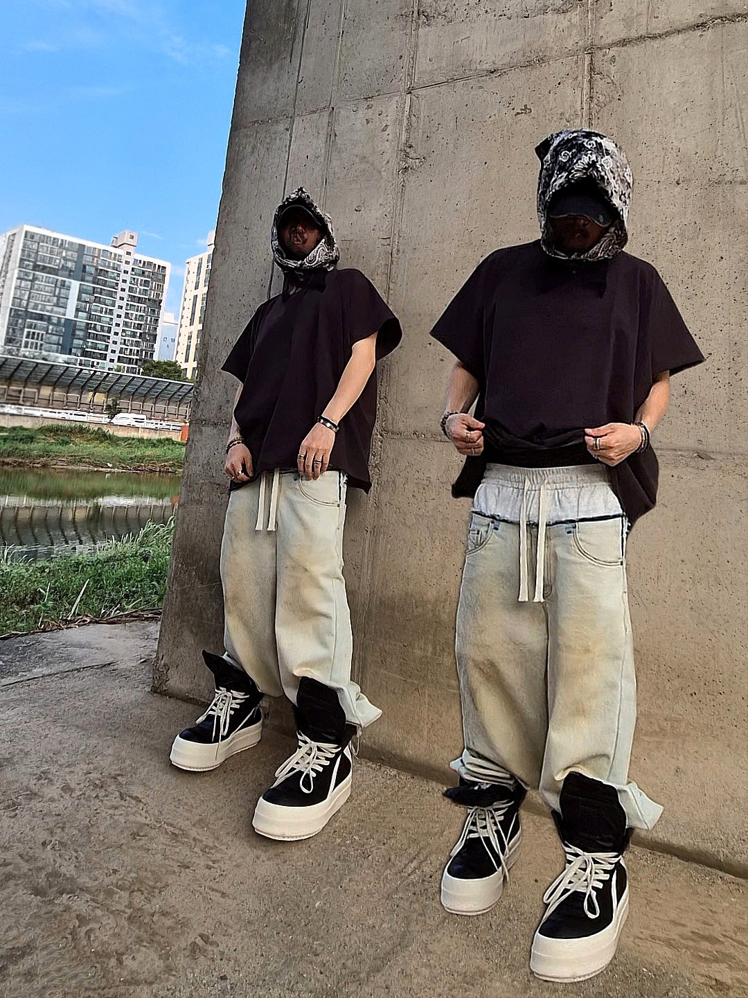 Yeezy One Box T-Shirt Black, Rick Owens Hollywood Mega Bumper Geobasket in Full Grain Calf Leather Black Milk 착용 스타일 - 1