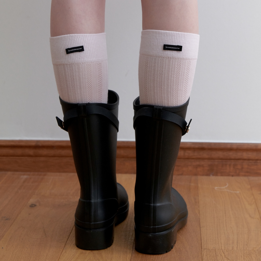 러브미몬스터 스트라이프 아일렛 롱양말 베이비핑크(lovememonster Stripe Eyelet Long Socks Baby Pink) - 3