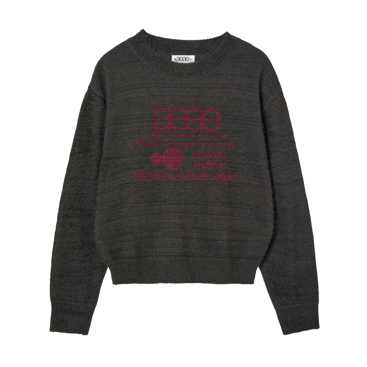 에이이에이이 웹 로고 크롭 헤어리 니트 차콜(AEAE Web Logo Crop Hairy Knit Charcoal) - 1