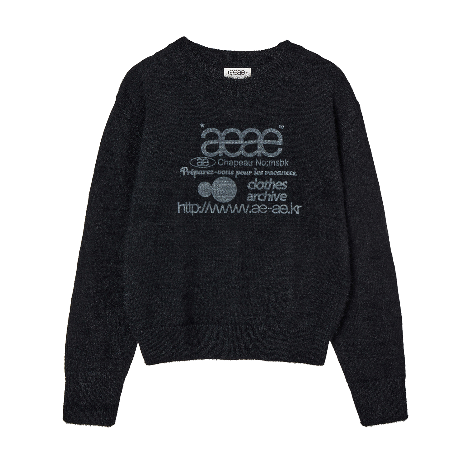 AE44FWKN002BLK AEAE Web Logo Crop Hairy Knit Black