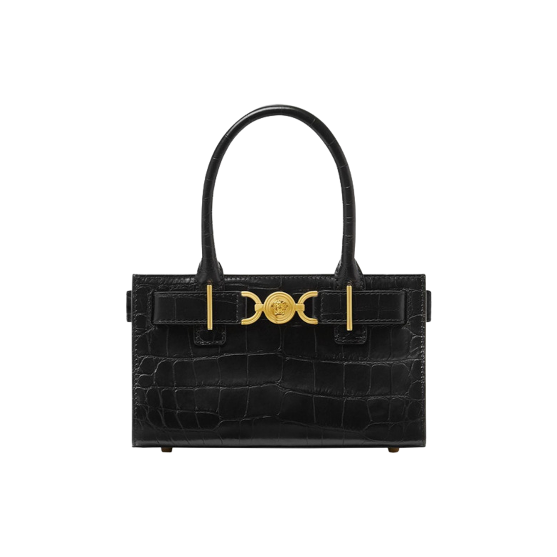 1013169-1A08724-1B00V Versace Croc Effect Medusa '95 Small Tote Bag Black Gold