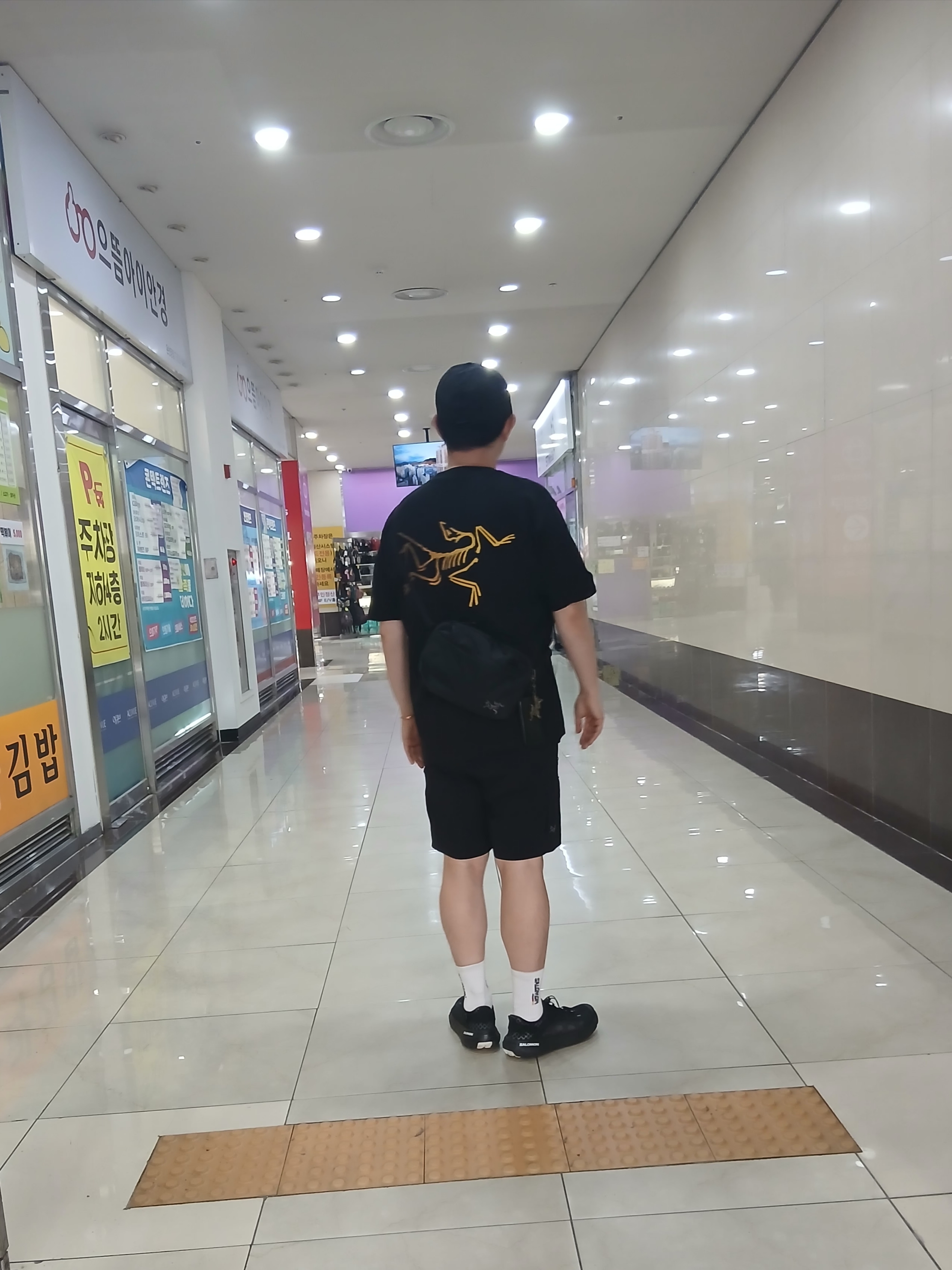 Arc'teryx Kragg Cotton Logo SS T-Shirt 24K Black, Arc'teryx Gamma Quick Dry Shorts 9 Inch Black 착용 스타일 - 1