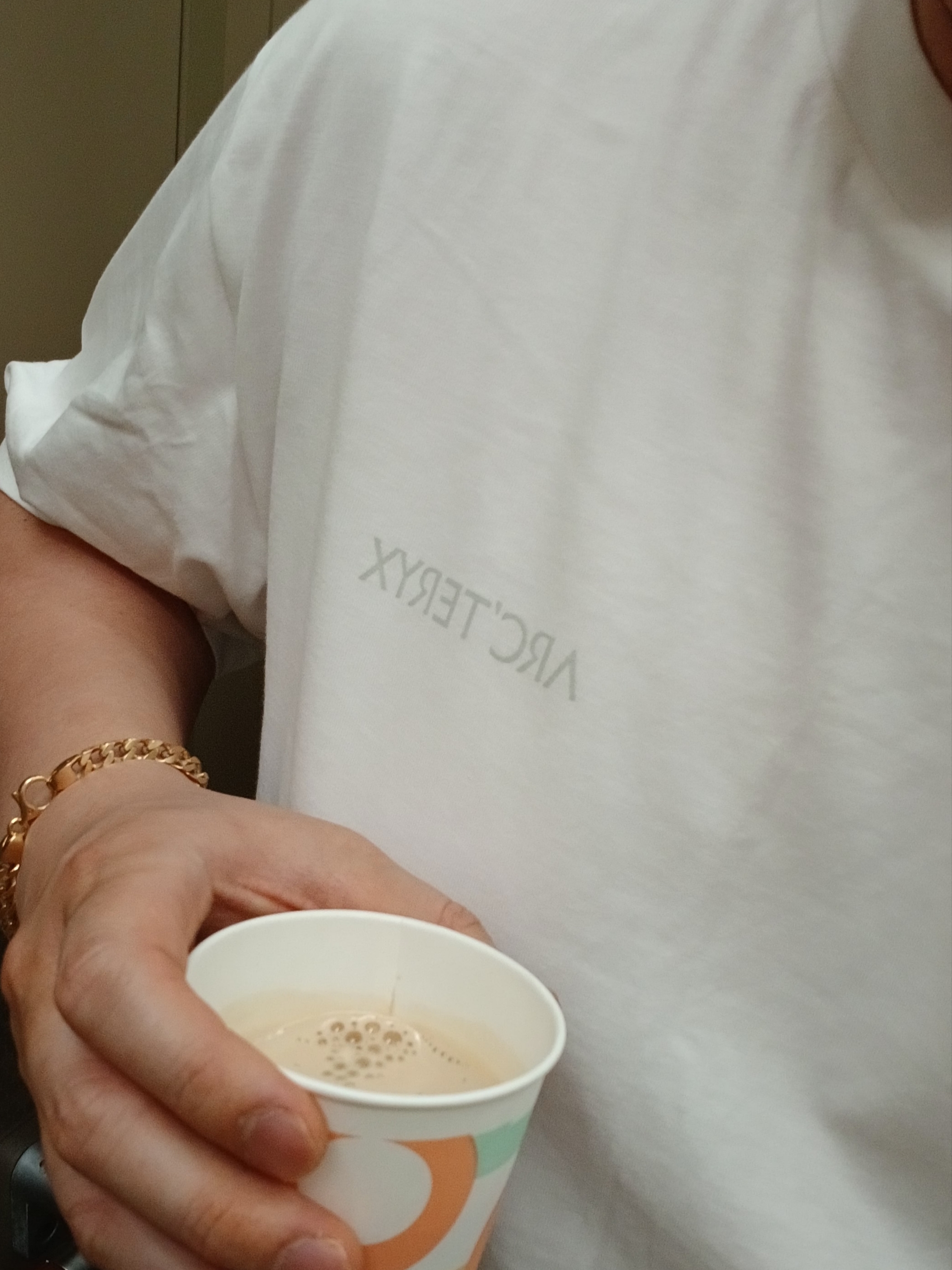 Arc'teryx Kragg SL Cotton Blurred Bird SS T-Shirt White Light Atmos, Hoka Ora Athletic Slide Black White 착용 스타일 - 7