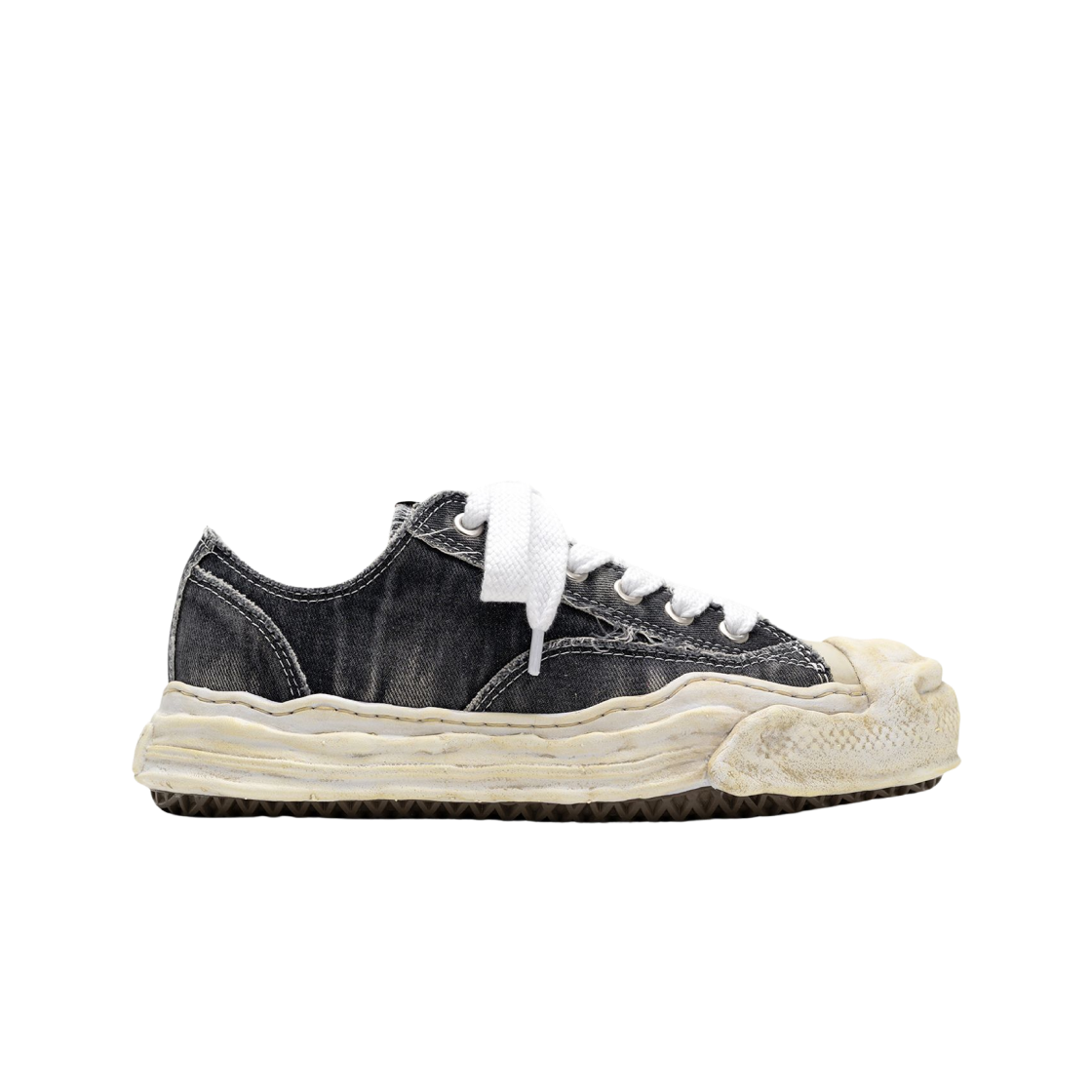 메종 미하라 야스히로 행크 OG 솔 블리치 워시 데님 캔버스 로우탑 스니커즈 블랙(Maison Mihara Yasuhiro Hank OG Sole Bleach Wash Denim Canvas Low-top Sneakers Black) - 1