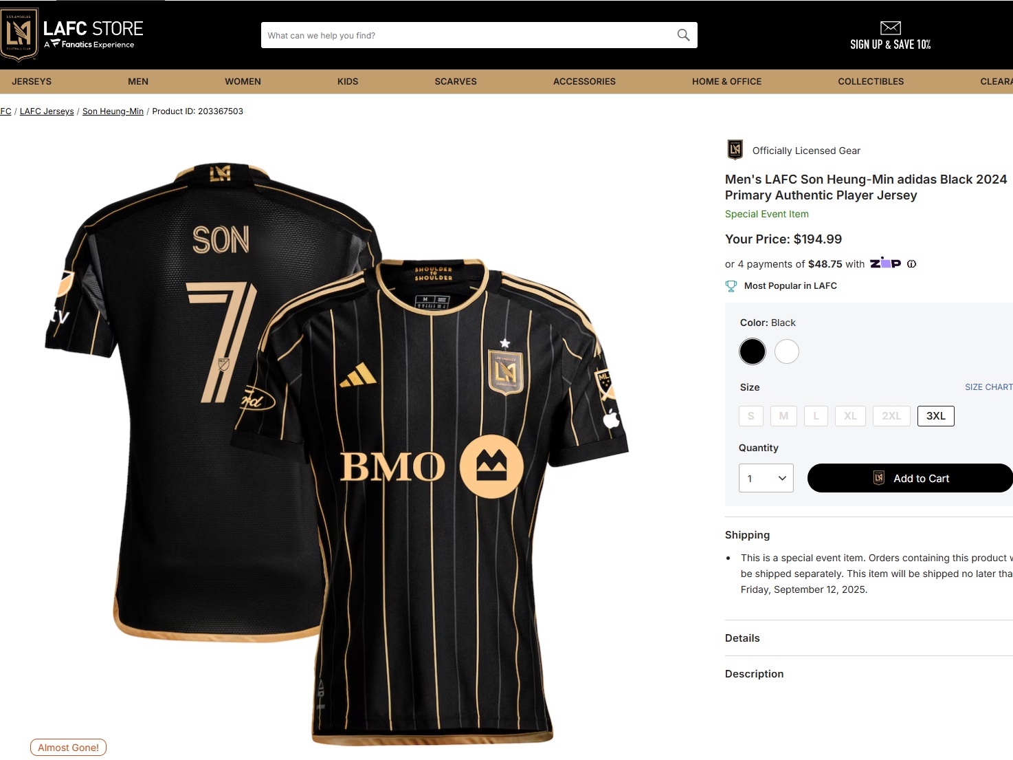 Adidas LAFC 2024/25 Home Jersey Black - US Sizing (Non Marking Ver.) 착용 스타일 - 1