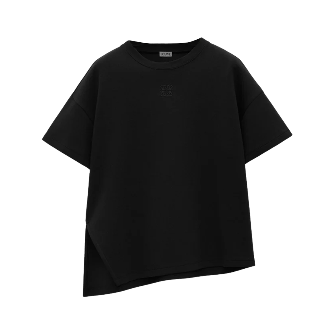 (W) 로에베 코튼 블렌드 어시메트릭 티셔츠 블랙((W) Loewe Asymmetric T-Shirt in Cotton Blend Black)