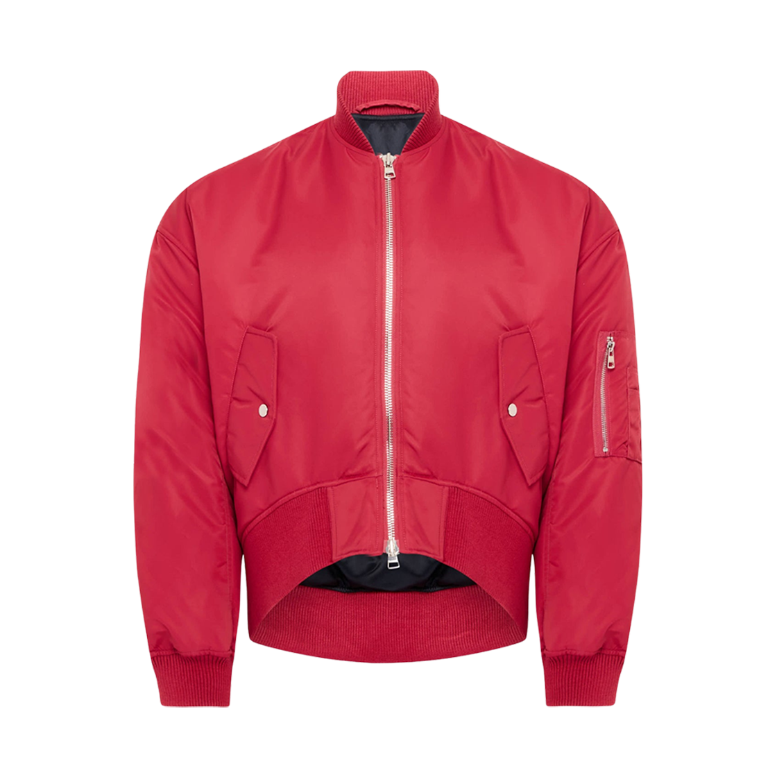 JK0381PG1696460 (W) JW Anderson Oversized Curved Hem Bomber Jacket Ruby