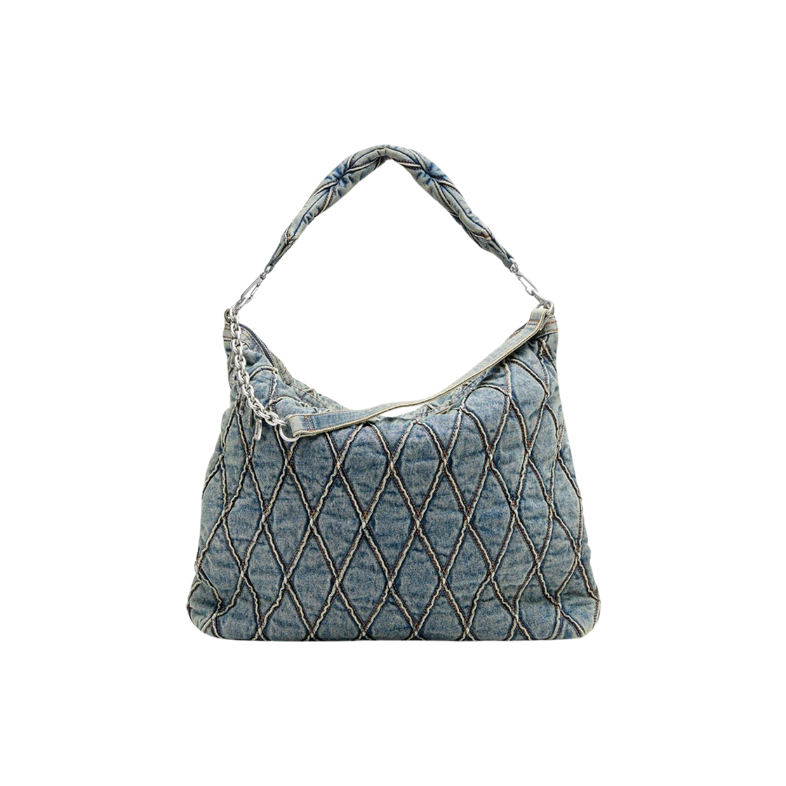 X10363P5570-HA001 Diesel Charm-D-Large Hobo in Argyle Quilted Denim Blue