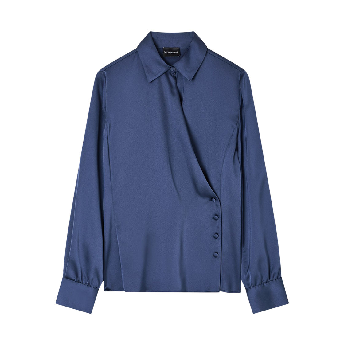 (W) 엠포리오 아르마니 새틴 크레이프 랩 셔츠 블루((W) Emporio Armani Satin Crepe Wrap Shirt Blue) - 1