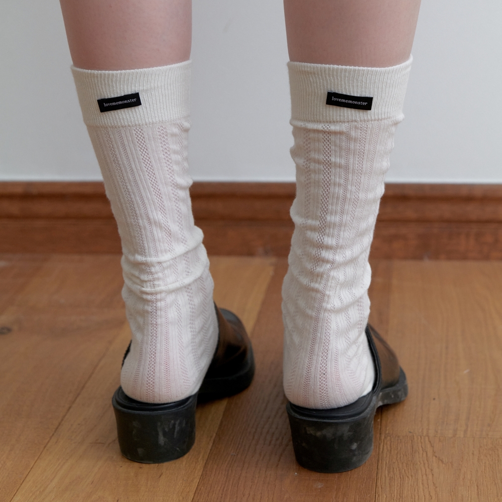 러브미몬스터 스트라이프 아일렛 롱양말 아이보리(lovememonster Stripe Eyelet Long Socks Ivory) - 4