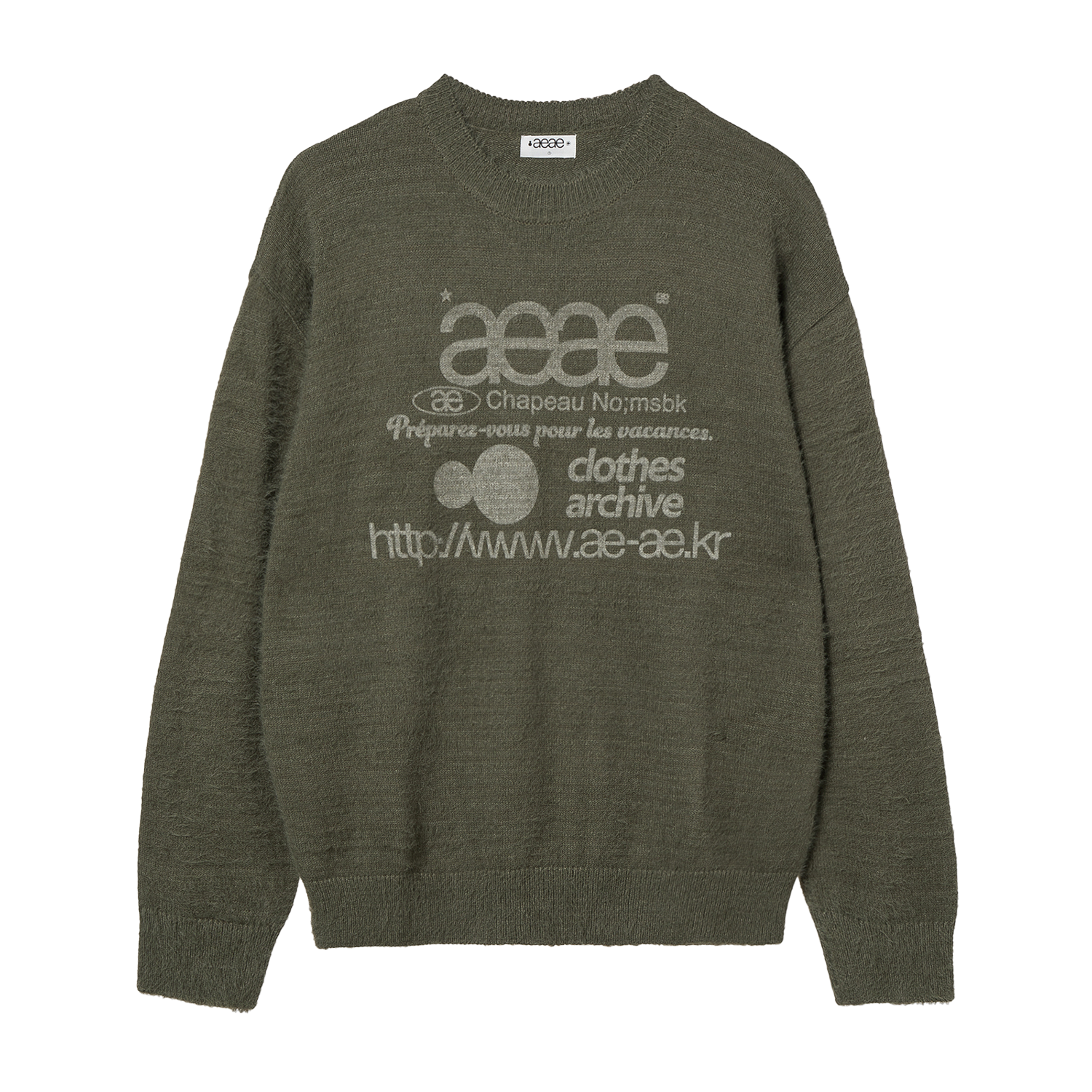 에이이에이이 웹 로고 헤어리 니트 카키(AEAE Web Logo Hairy Knit Khaki) - 1