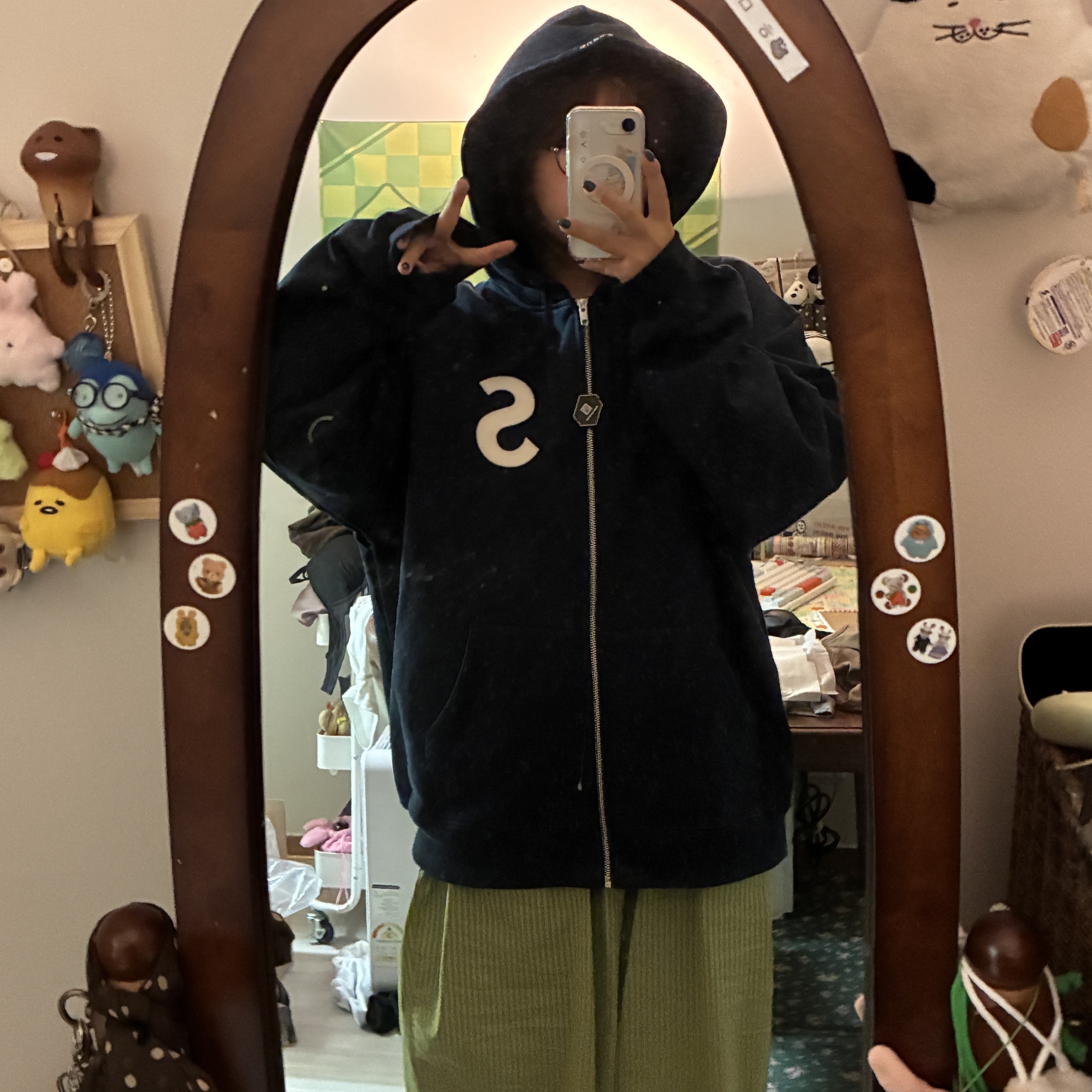 Supreme S Logo Zip Up Hooded Sweatshirt Navy - 24FW 착용 스타일 - 3