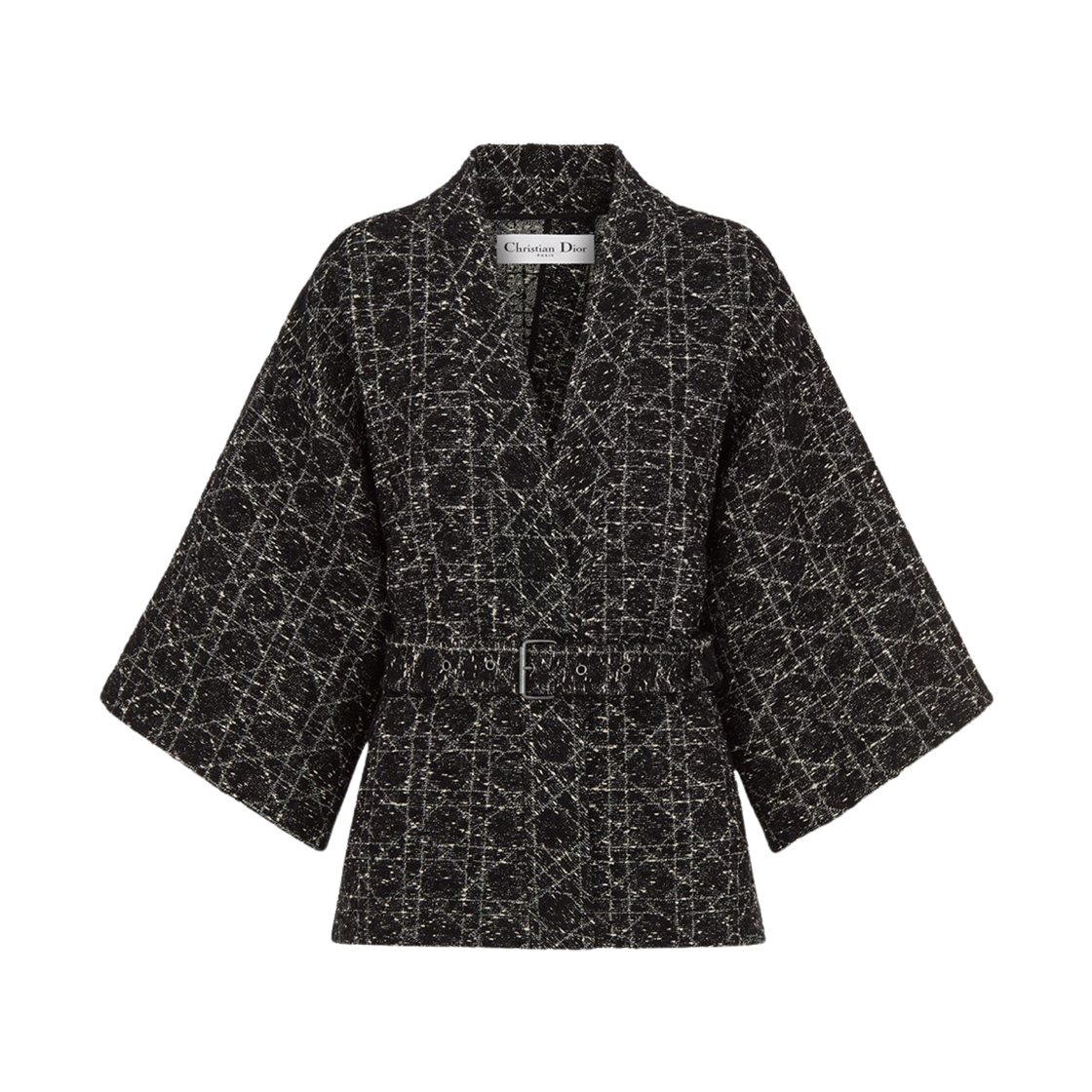 541V21A7795-9101 (W) Dior Palto Cotton Blend Tweed Belted Jacket Black