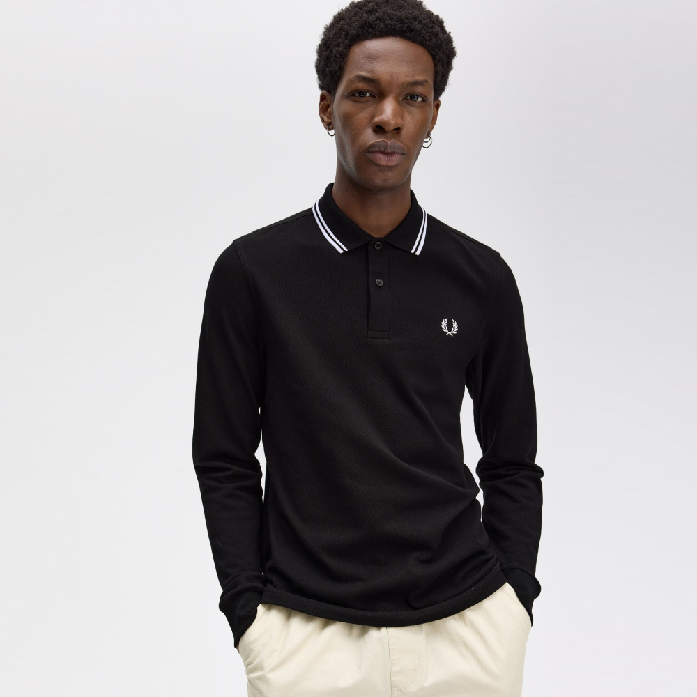 프레드페리 M3636 롱 슬리브 트윈 팁 프레드페리 셔츠 블랙/화이트(Fred Perry M3636 Long Sleeve Twin Tipped Fred Perry Shirt Black White) - 4