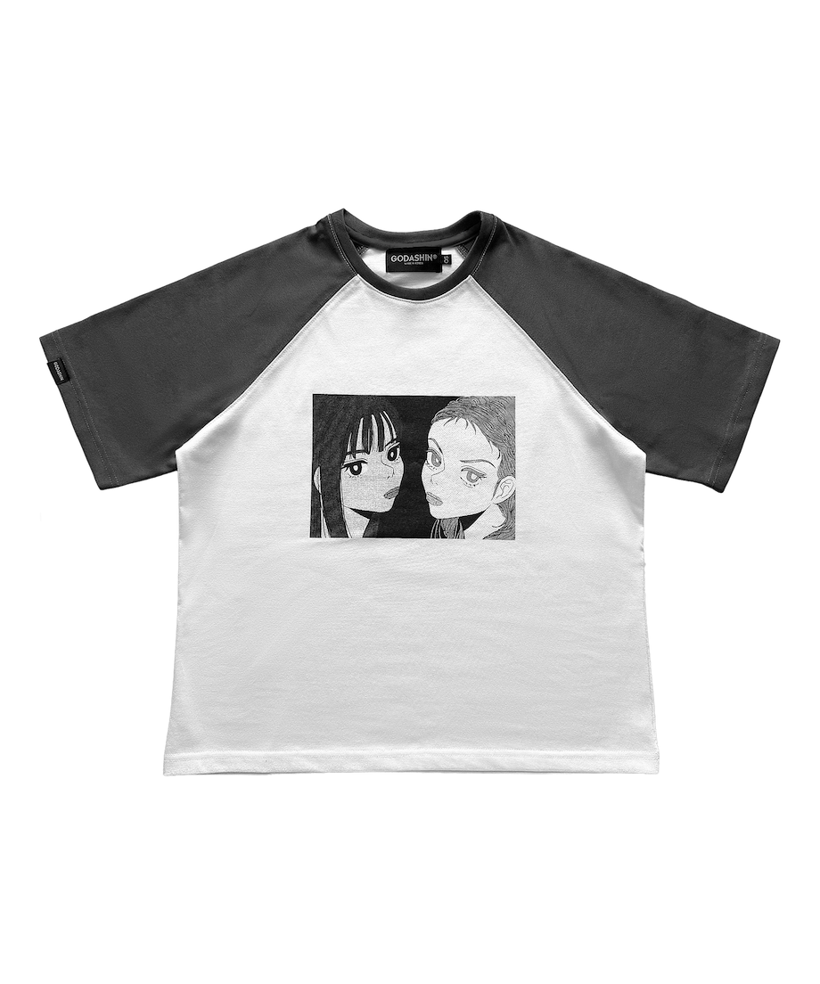GDS52RWST03CHFF GODASHIN Two Girls Raglan T-Shirt Charcoal & White