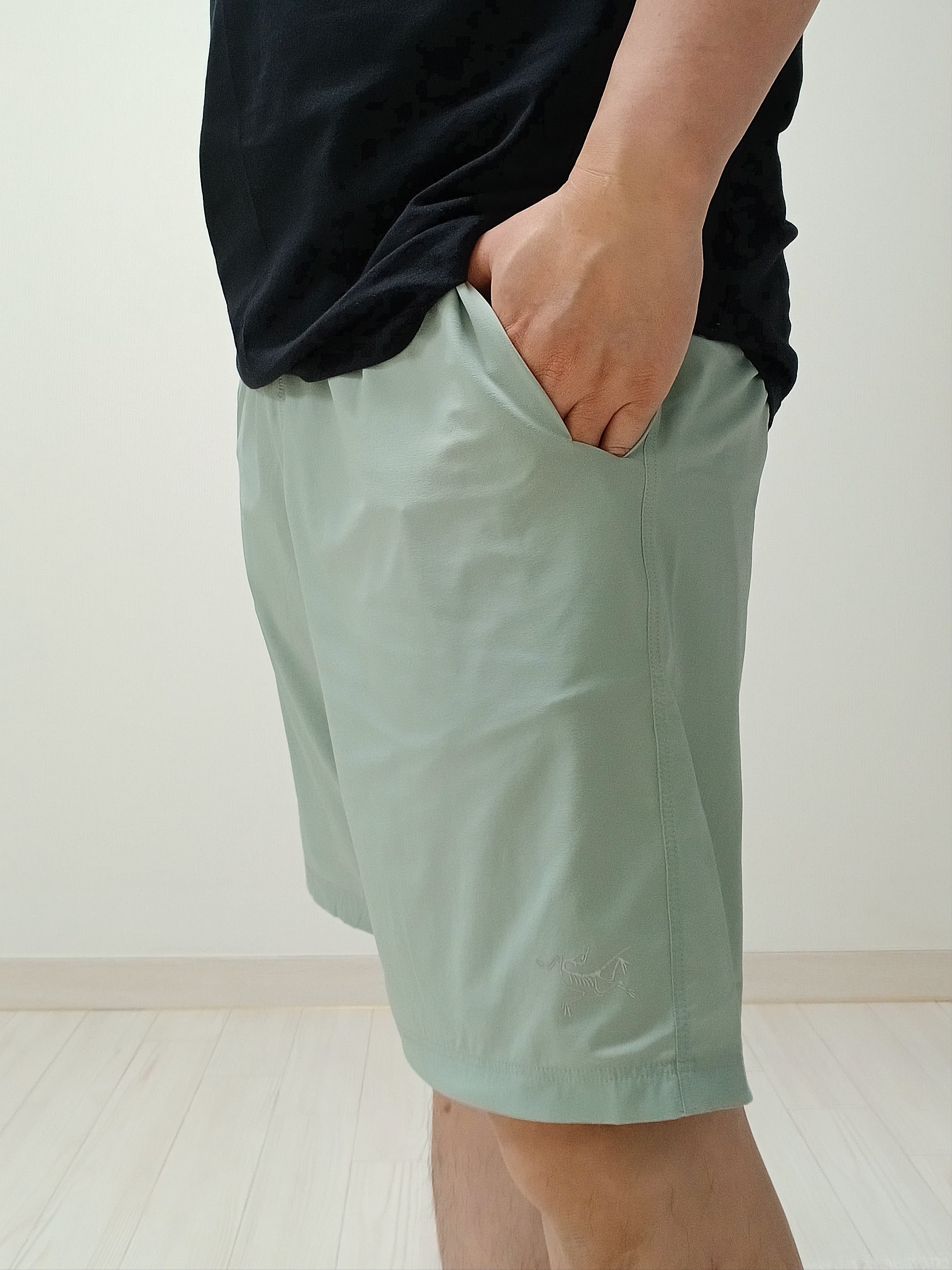 Arc'teryx Kragg SL Cotton SS T-Shirt Black, Arc'teryx Incendo Shorts 9 Inch Black 착용 스타일 - 3