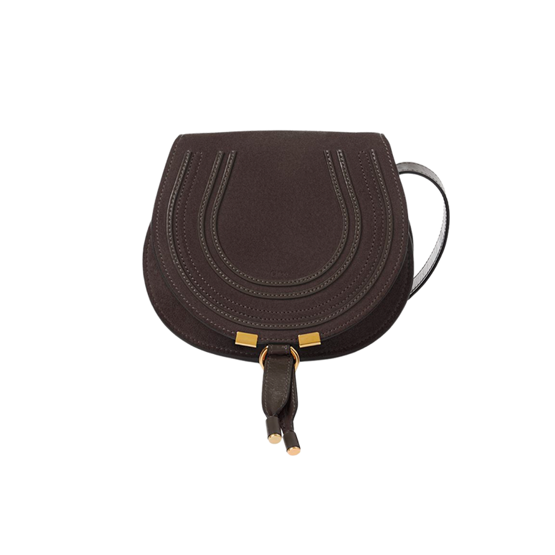 CH25AS680Q0724X Chloe Small Marcie Saddle Bag in Suede Leather Kohl Brown