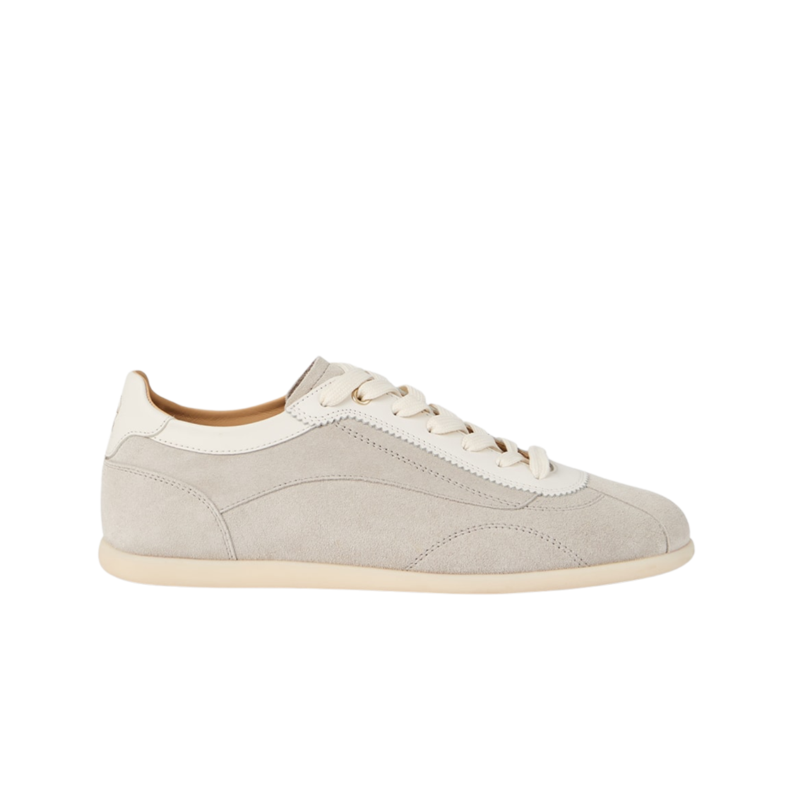MZUSIGD337-CIN78 Brunello Cucinelli Washed Suede Sneakers with Slim Outsole Chalk