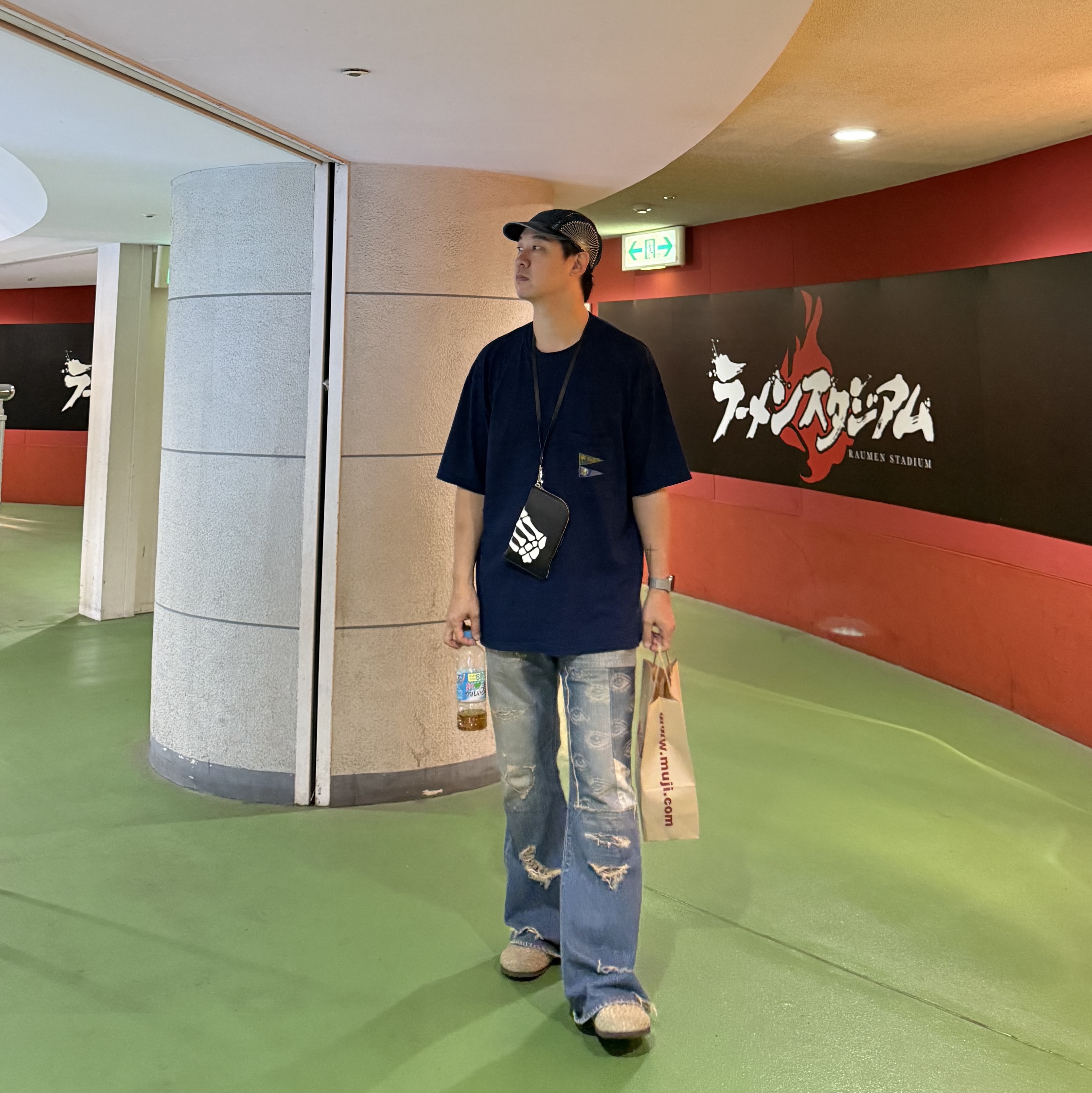 Kapital 14 oz. Denim 5P Okabellbo Speakeasy Dixie Remake Processing, Kapital IDG Tenjiku Pennant T-Shirt 3 Flags Indigo 착용 스타일 - 2