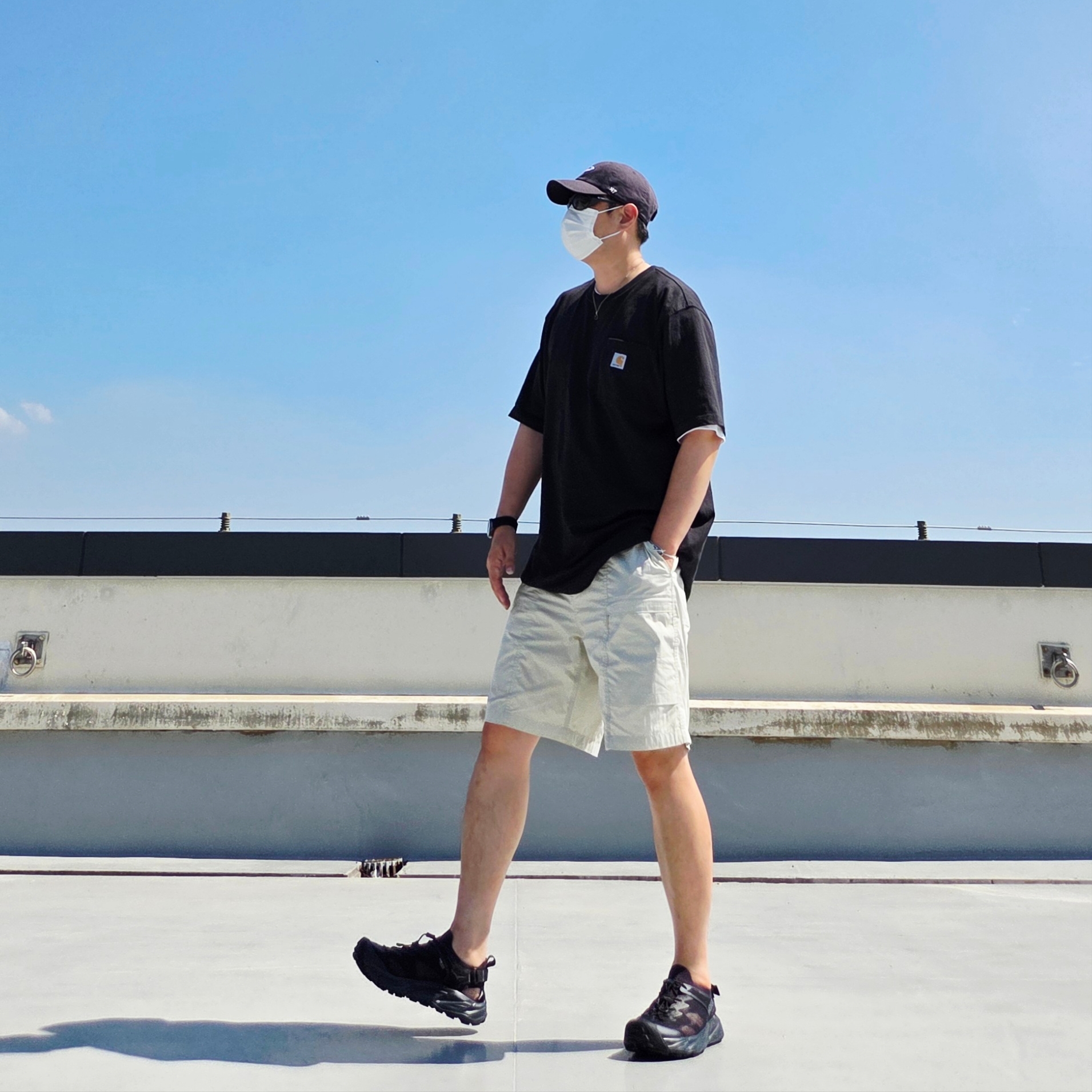 Oakley Eye Jacket Redux Matte Black Frame Prizm Grey Lenses High Bridge Fit, Oakley Remix Dad Hat Blackout 착용 스타일 - 2