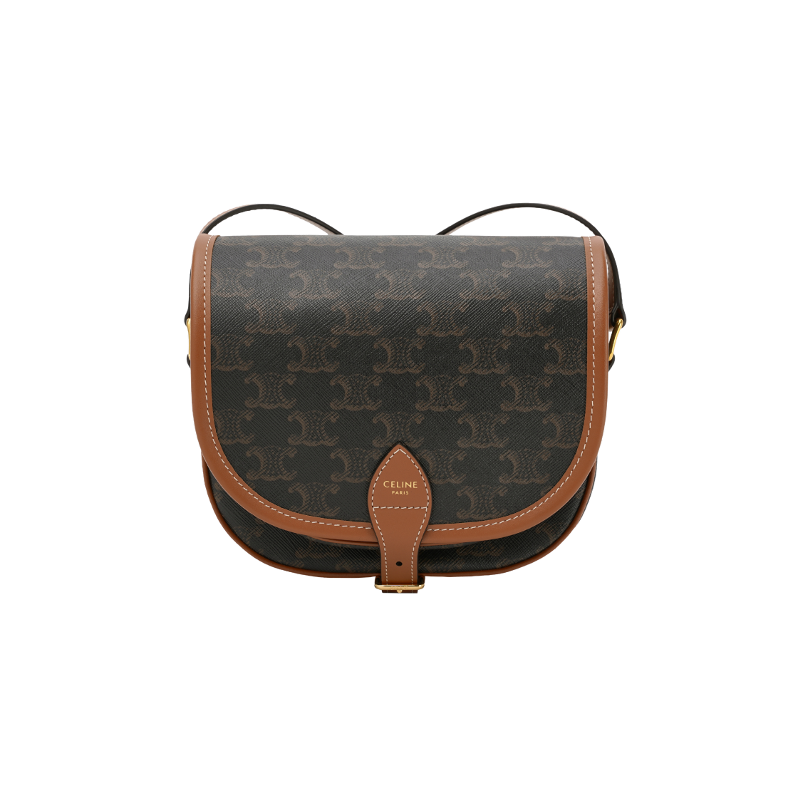 191502BZJ-04LU Celine Medium Folco Bag in Triomphe Canvas and Calfskin Tan