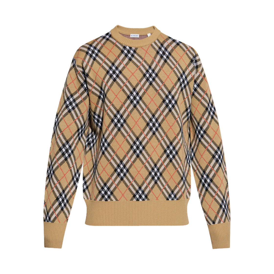 8111379 Burberry Reversible Check Crewneck Sweater Beige