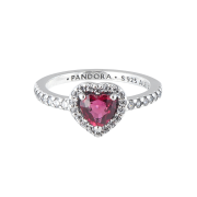 (W) Pandora Elevated Heart Ring Sterling Silver Red