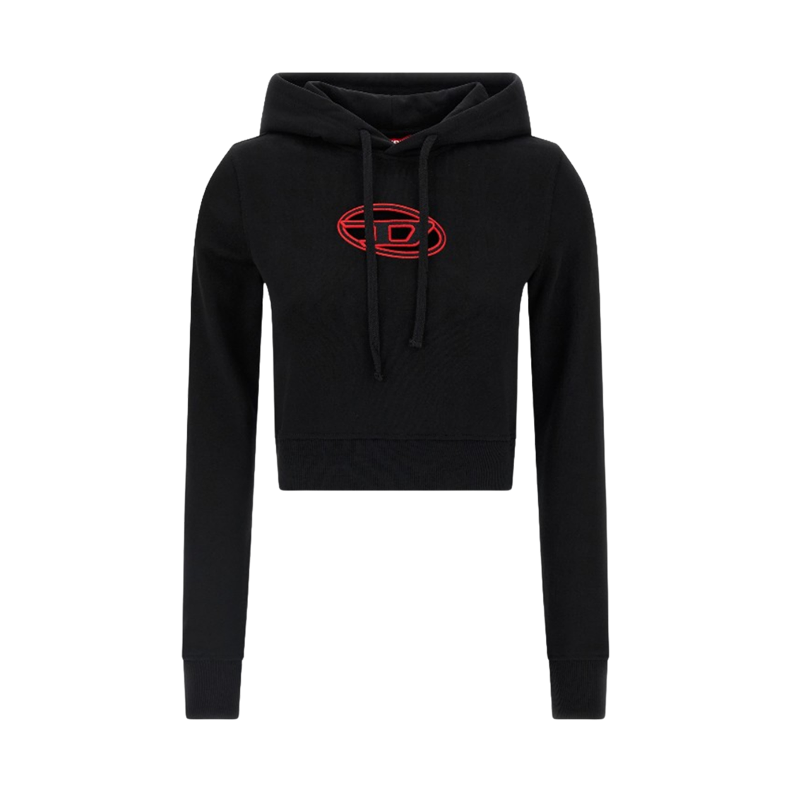 (W) 디젤 F-슬리미-후드-Od 컷 아웃 로고 크롭 후드 블랙 레드((W) Diesel F-Slimmy-Hood-Od Cropped Hoodie with Cut-Out Logo Black Red) - 1