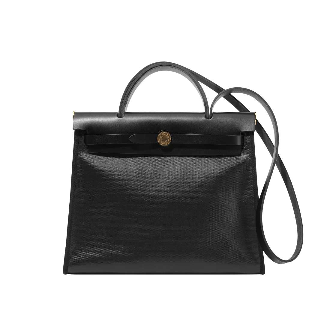 H072069CCAA Hermes Herbag Zip 31 Bag Sellier H Berlin Canvas Hunter Cowhide & Gold Noir Ecru