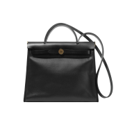 Hermes Herbag Zip 31 Bag Sellier H Berlin Canvas Hunter Cowhide & Gold Noir Ecru