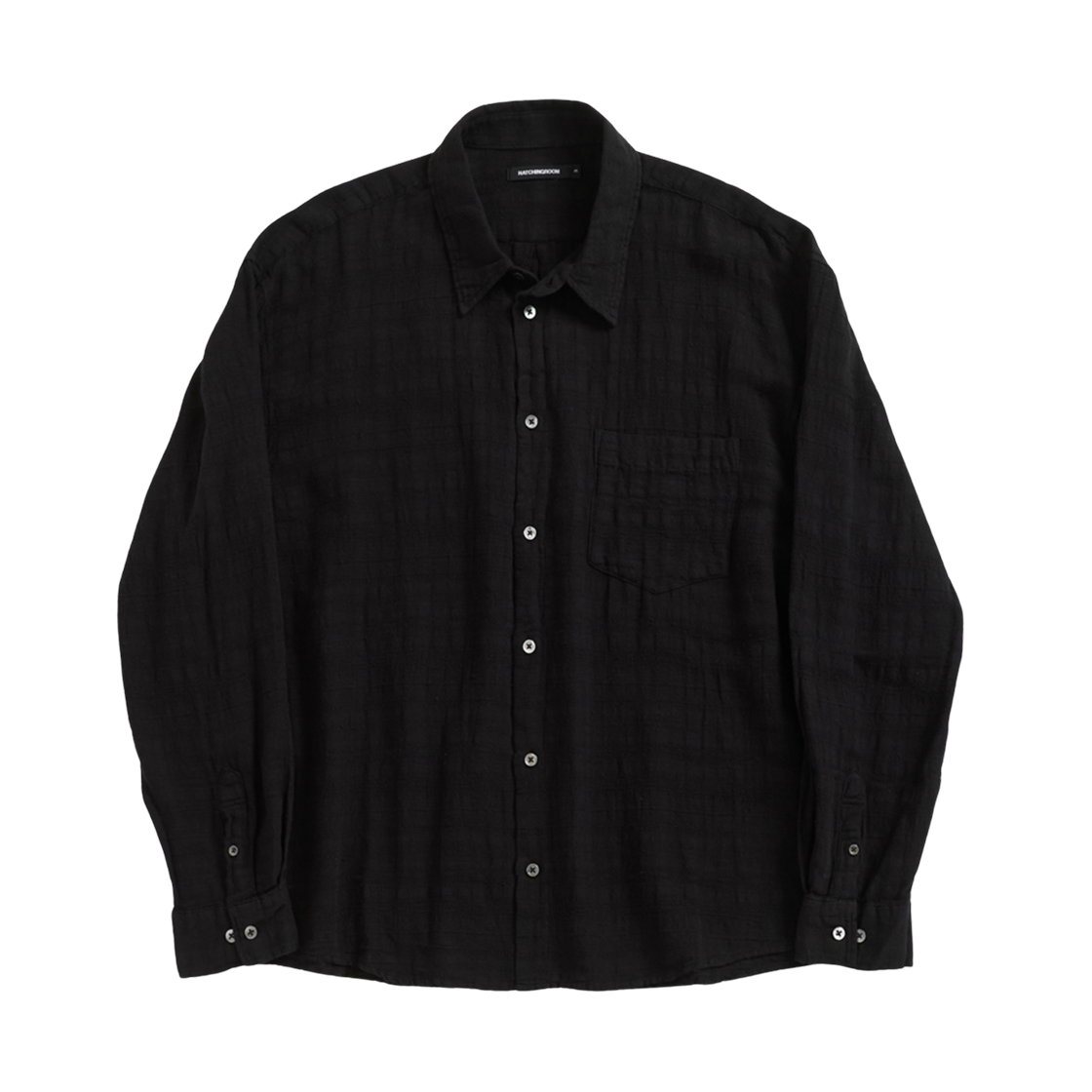 - Hatchingroom Classic Shirt Gauze Stripe Over Dyed Black