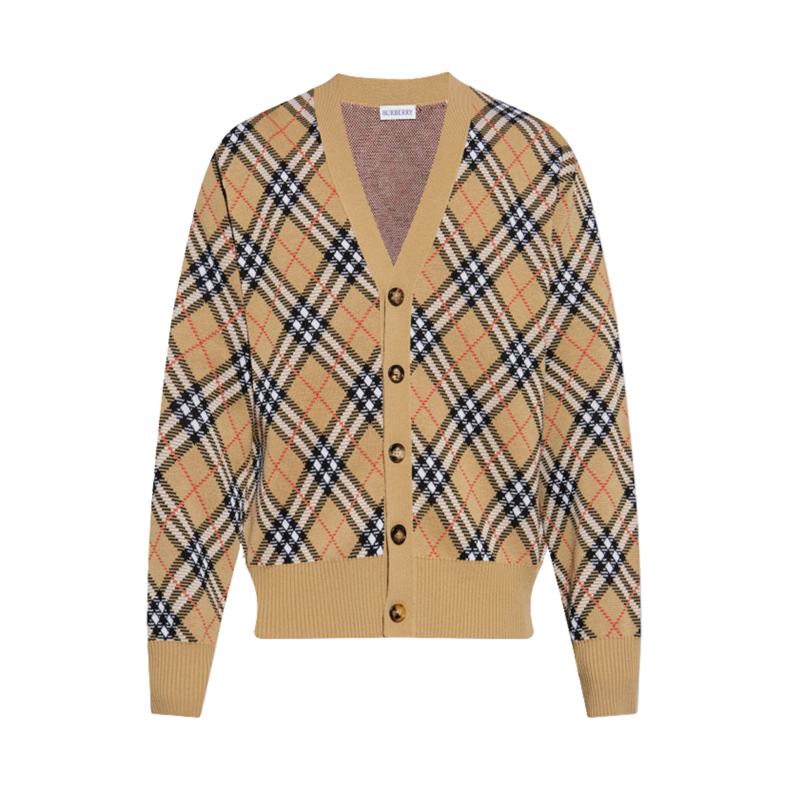 버버리 울 브이넥 체크 가디건 베이지(Burberry Wool V-Neck Check Cardigan Beige)