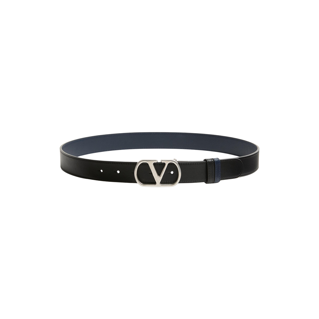 T0SQ3UPCM77 Valentino Vlogo Signature Reversible Shiny Calfskin Belt 30mm Black