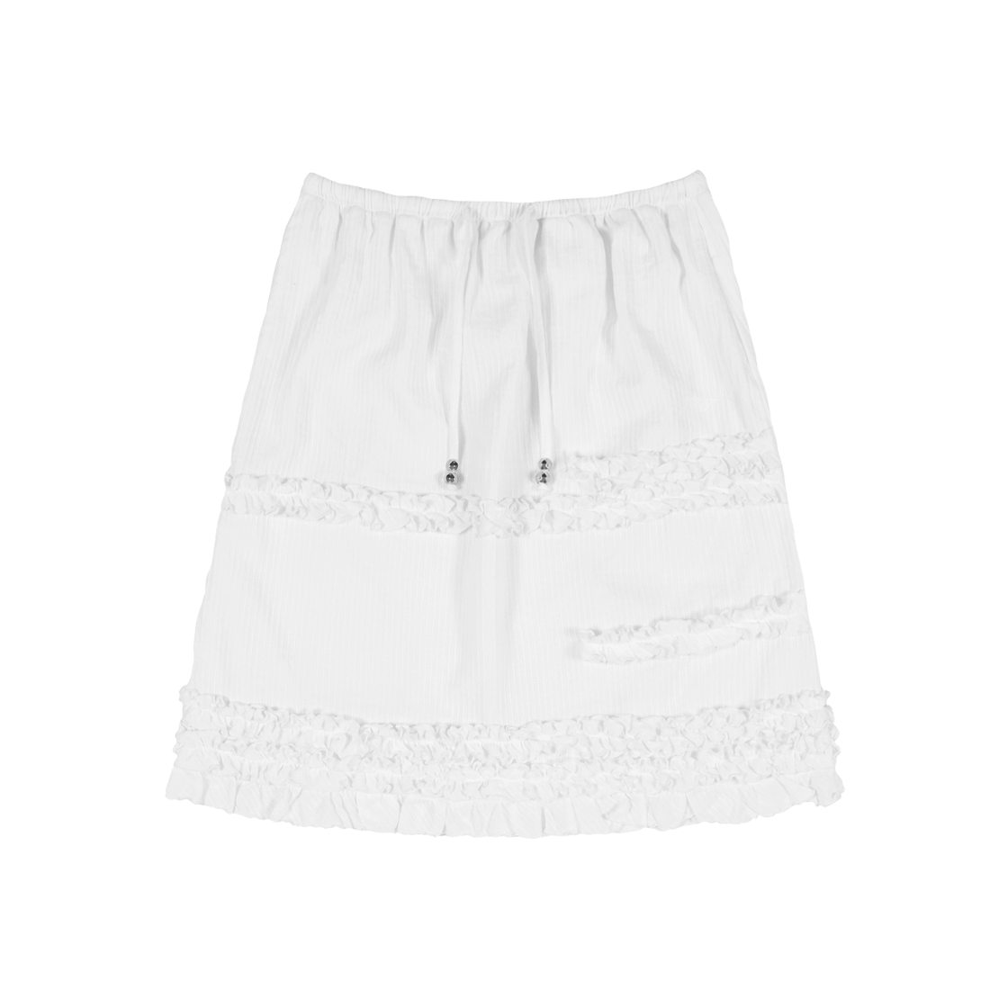 팬시클럽 슈슈 프릴 체크 미디 스커트 화이트