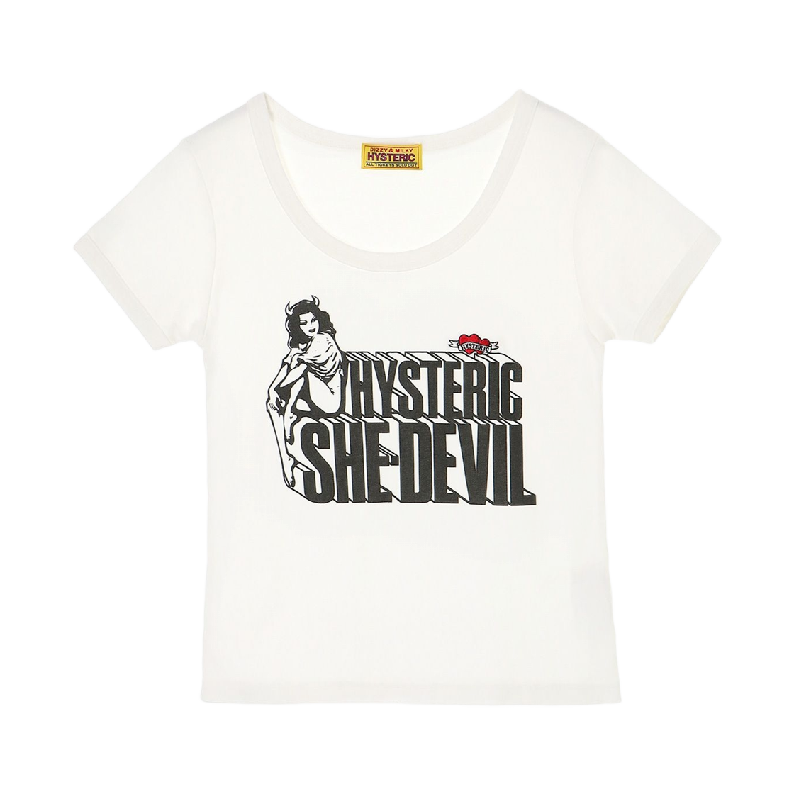 01253CT04 (W) Hysteric Glamour SHE Devil Heart Embroidered Chibi T-Shirt White