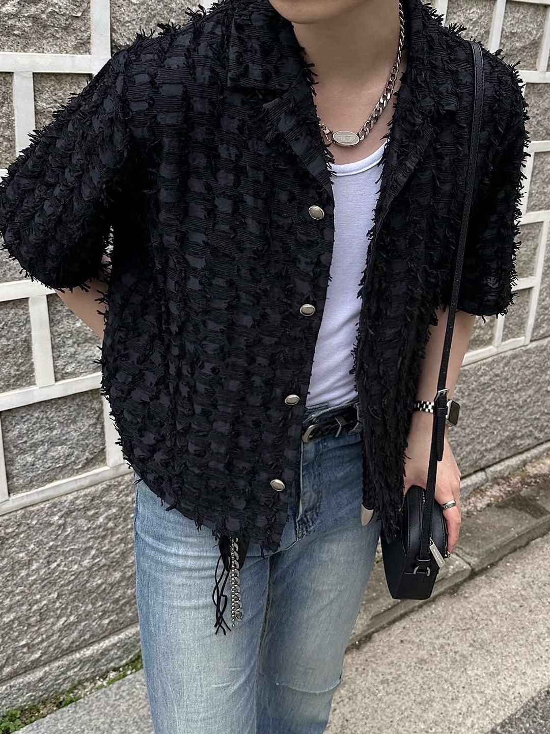 Diesel Dx1509 Stainless Steel Chain Necklace Silver, Michael Kors Jet Set Large Saffiano Leather Crossbody Bag Black 착용 스타일 - 2