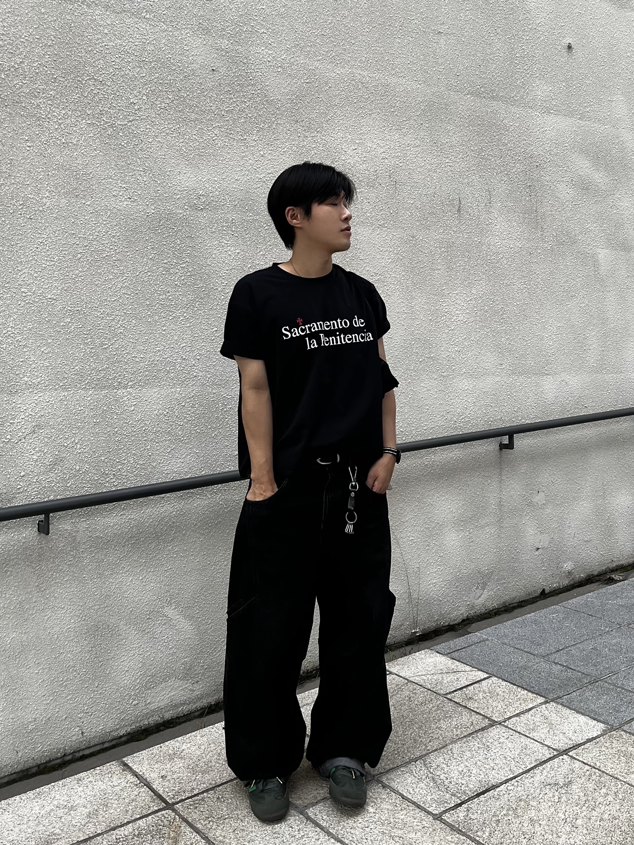noun Side Line Cargo Denim Pants Black, Adidas Samba Team Shadow Green 착용 스타일 - 3