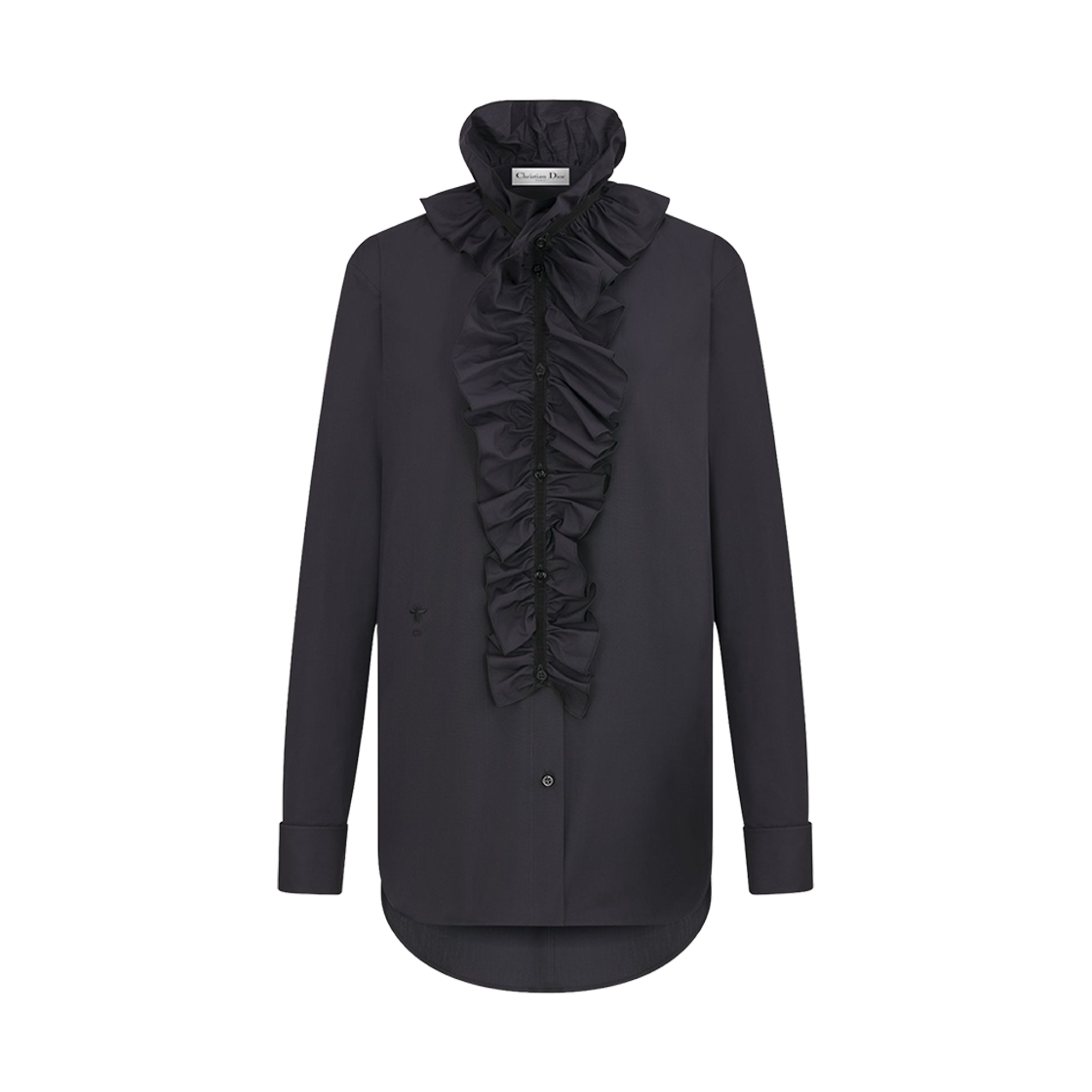 (W) 디올 리무버블 러치드 칼라 코튼 포플린 블라우스 블랙((W) Dior Removable Ruched Collar Cotton Poplin Blouse Black) - 1