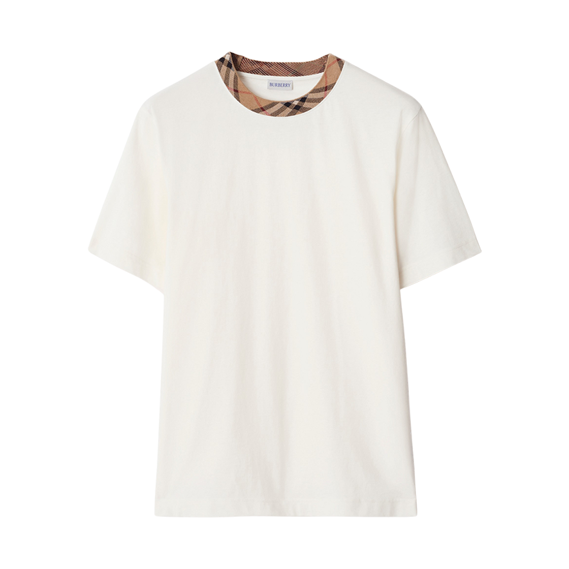 8110100 Burberry Check Trim Cotton T-Shirt Chalk