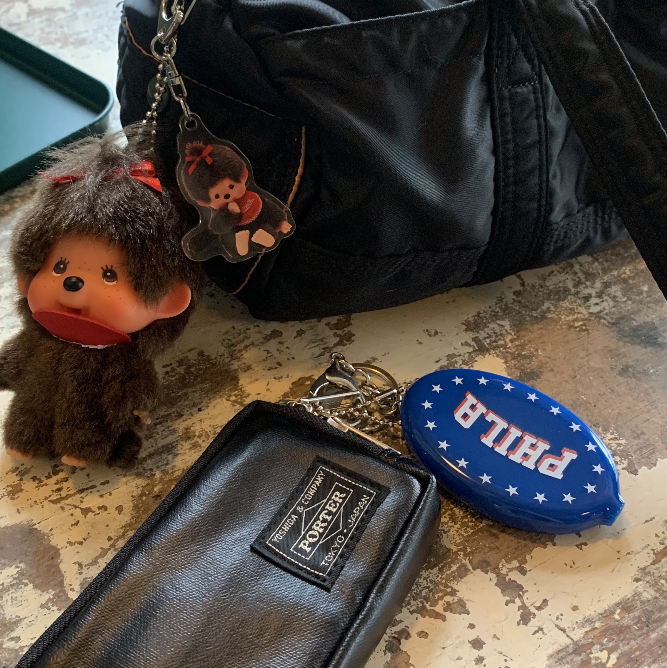 Porter Freestyle Multi Coin Case Black, Monchhichi SS Girl Key Chain Brown 착용 스타일