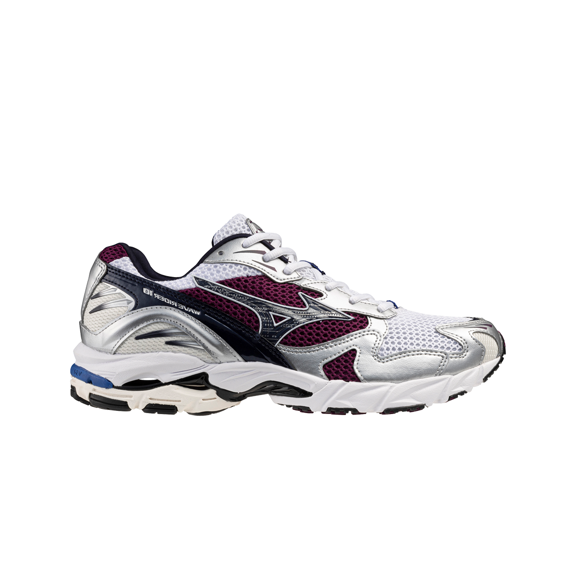 D1GA210414 Mizuno Wave Rider 10 White Baritone Blue Dark Purple