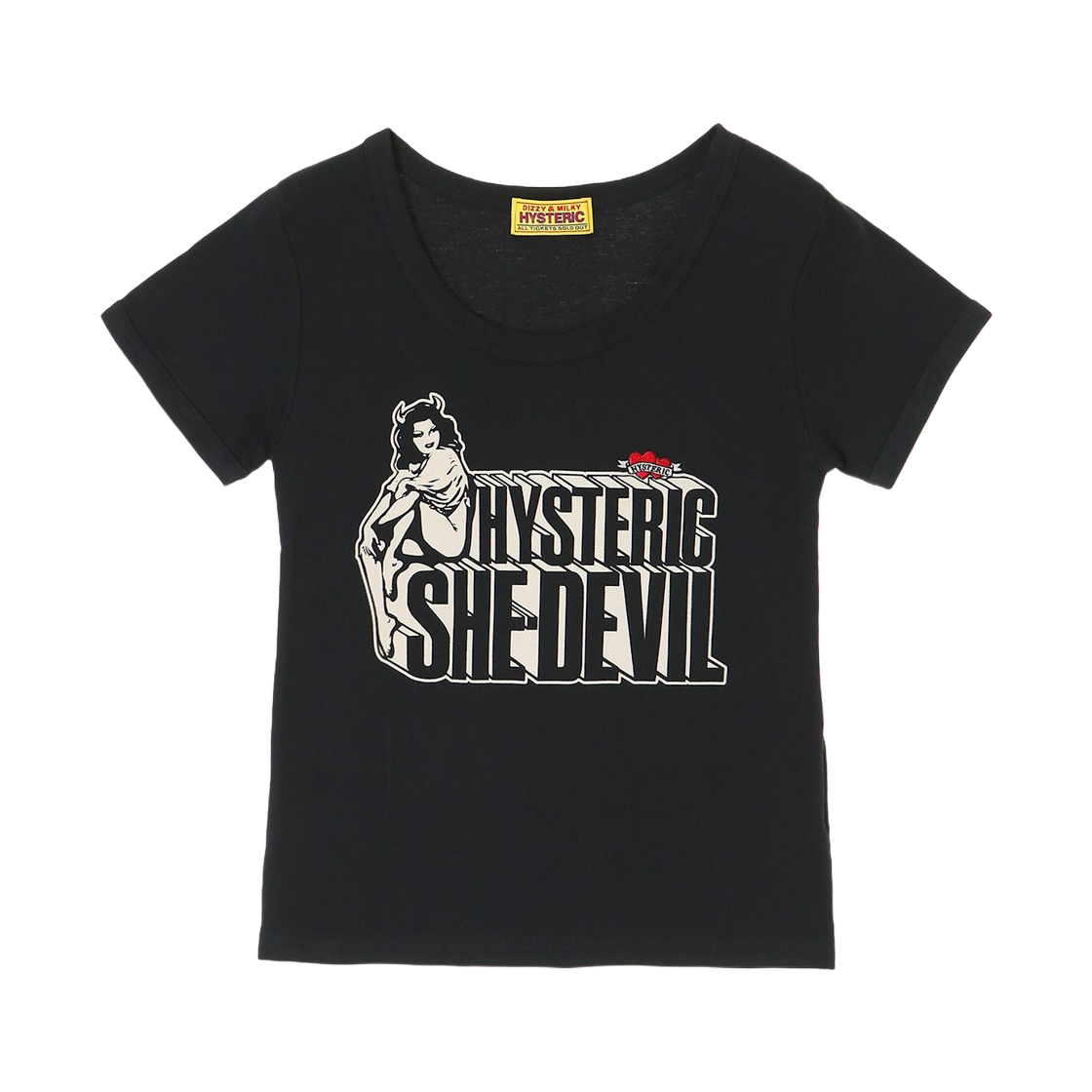 01253CT04 (W) Hysteric Glamour SHE Devil Heart Embroidered Chibi T-Shirt Black