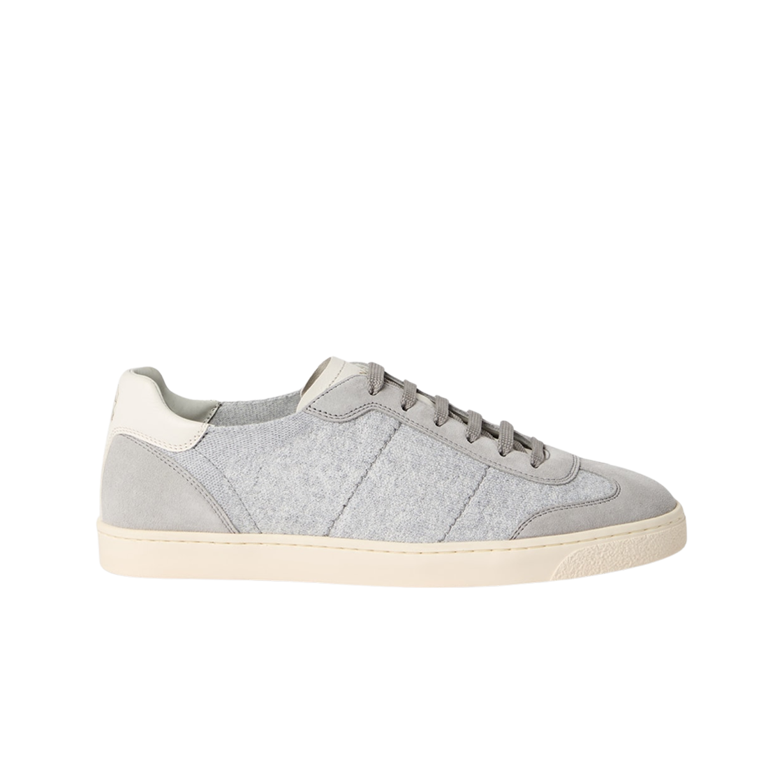브루넬로 쿠치넬리 코튼 니트 워시드 스웨이드 소프트 카프스킨 스니커즈 포그(Brunello Cucinelli Cotton Knit Washed Suede and Soft Calfskin Sneakers Fog) - 1