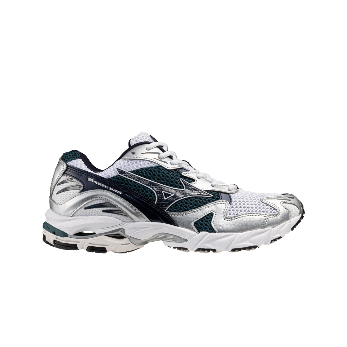 D1GA210415 Mizuno Wave Rider 10 White Baritone Blue Deep Teal