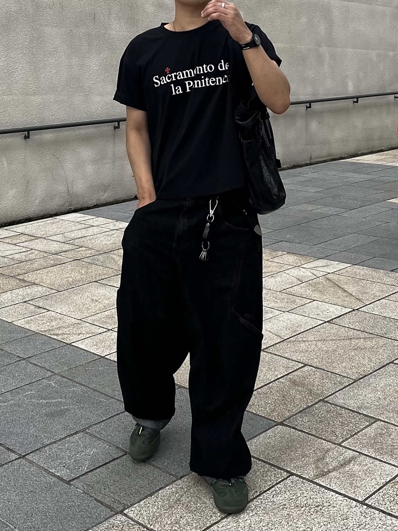 noun Side Line Cargo Denim Pants Black, Adidas Samba Team Shadow Green 착용 스타일 - 4