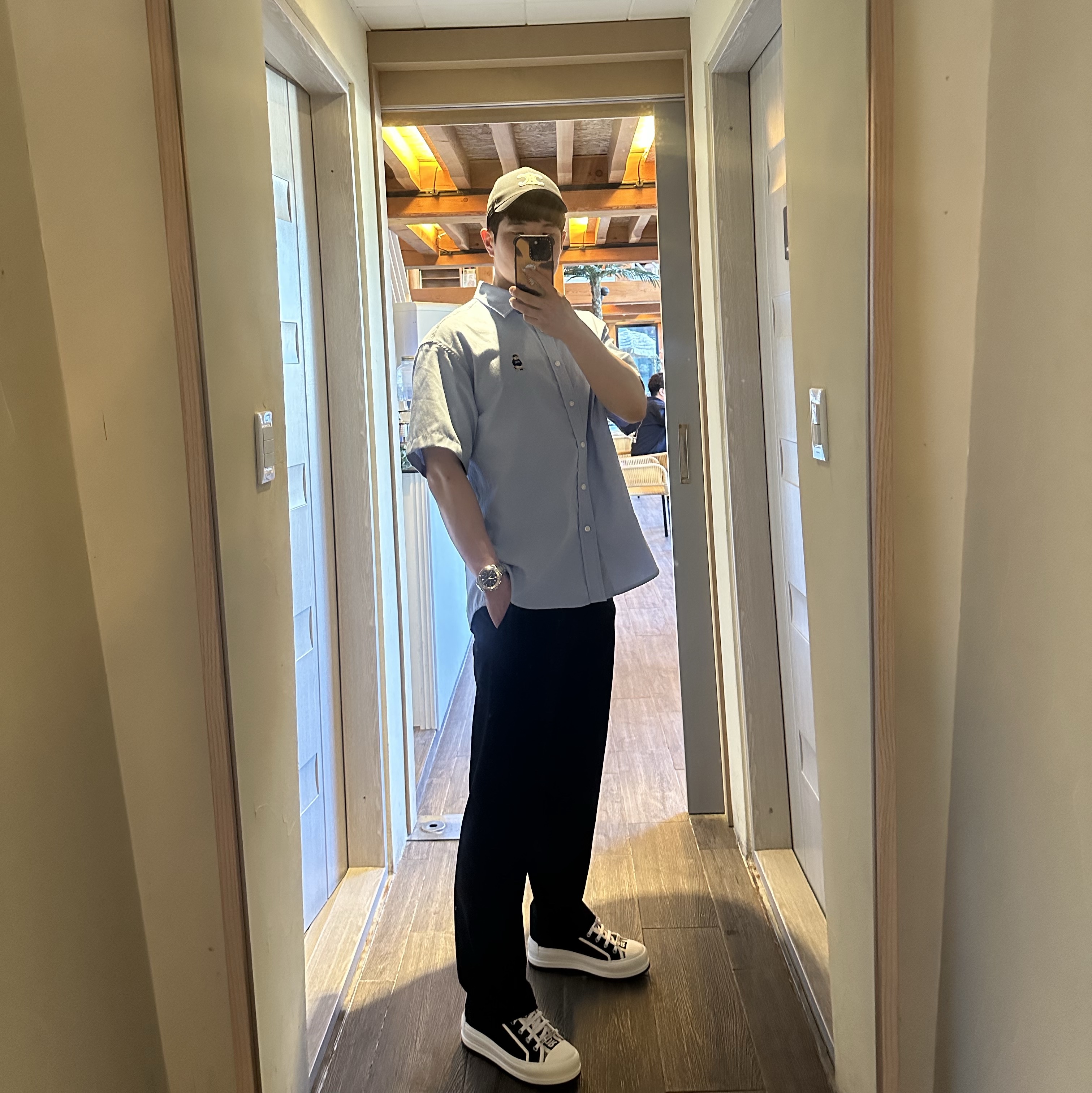 (W) Dior Walk'n'dior Platform Sneaker Black, (W) Celine Triomphe Baseball Cap in Cotton Black 착용 스타일
